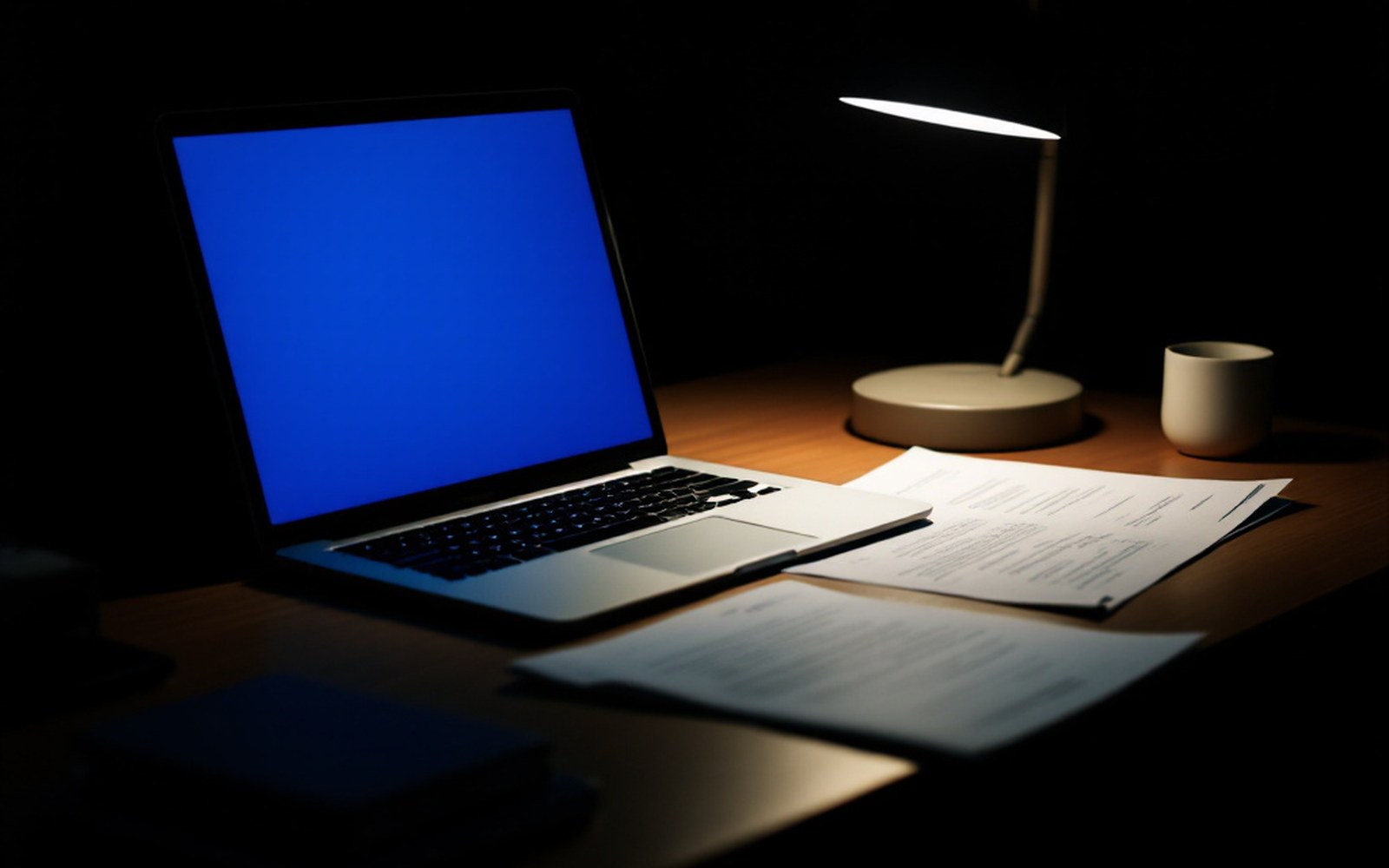 A clean empty desk with one closed laptop