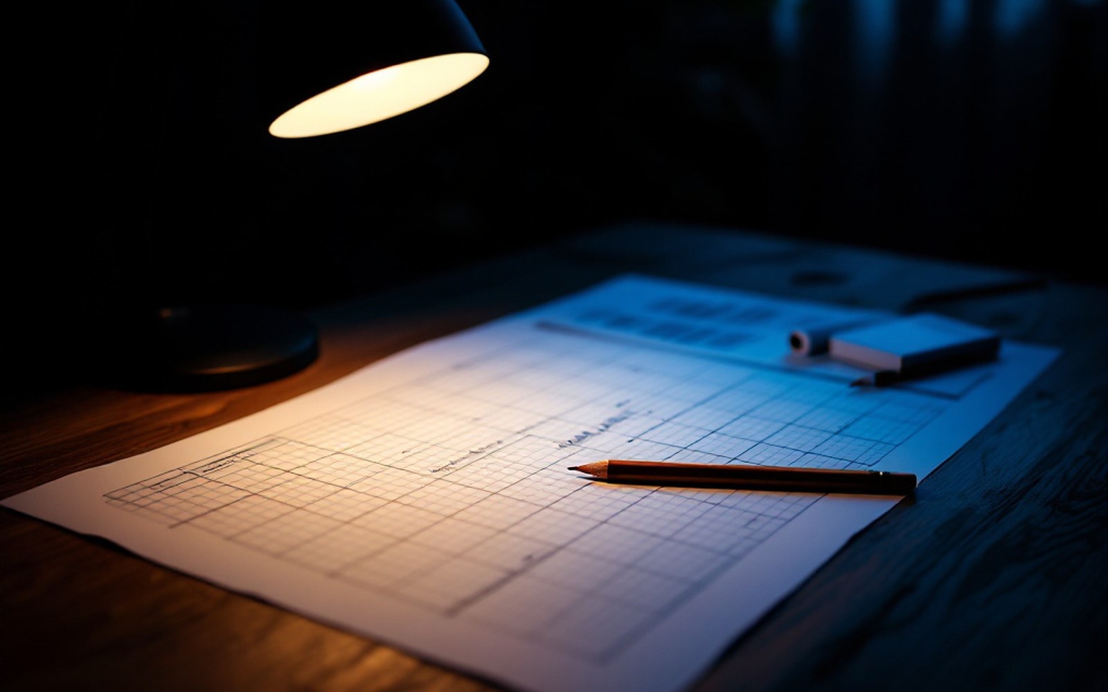 A printed grid layout sheet with pencil marks
