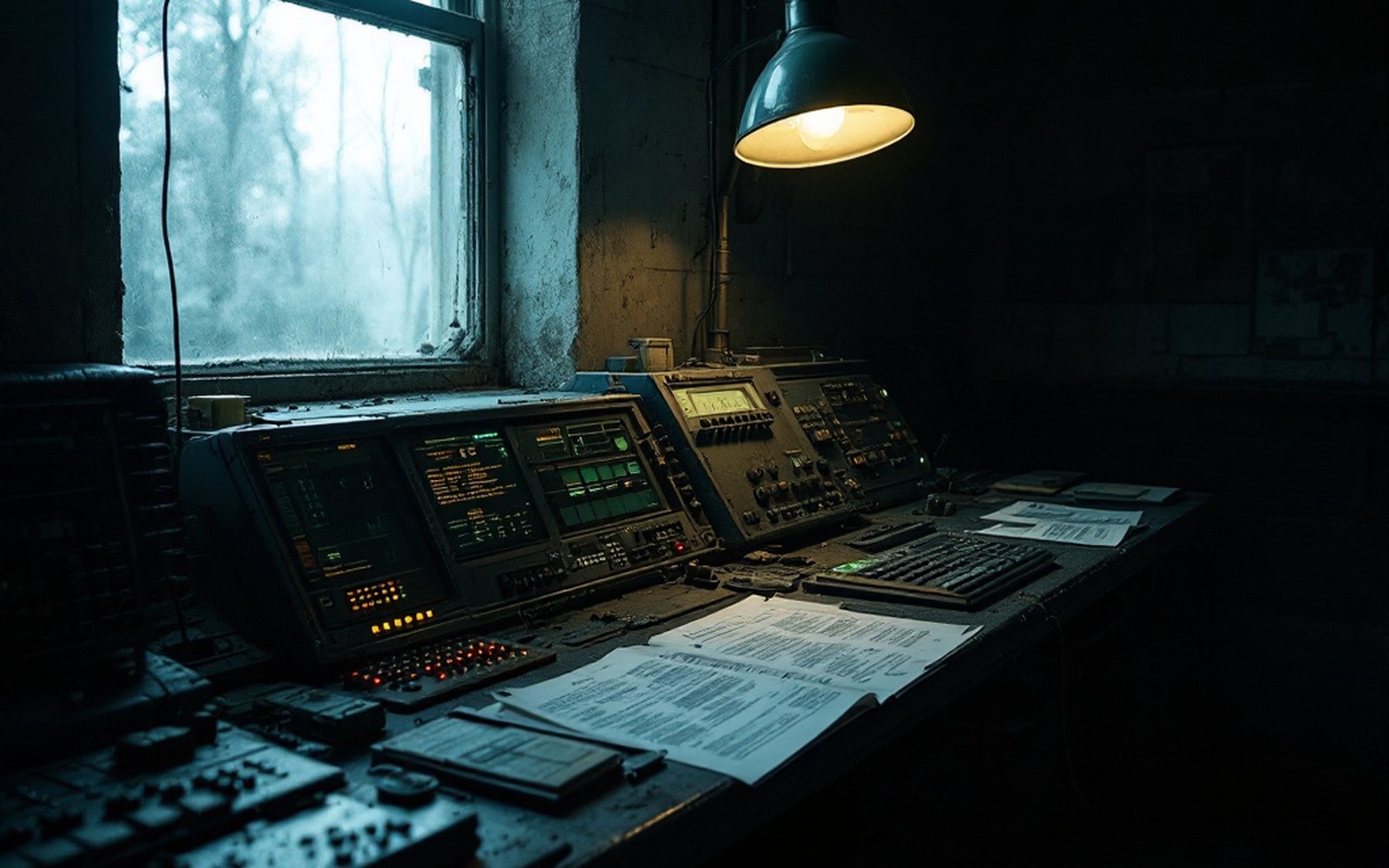 A dusty disused terminal under a window